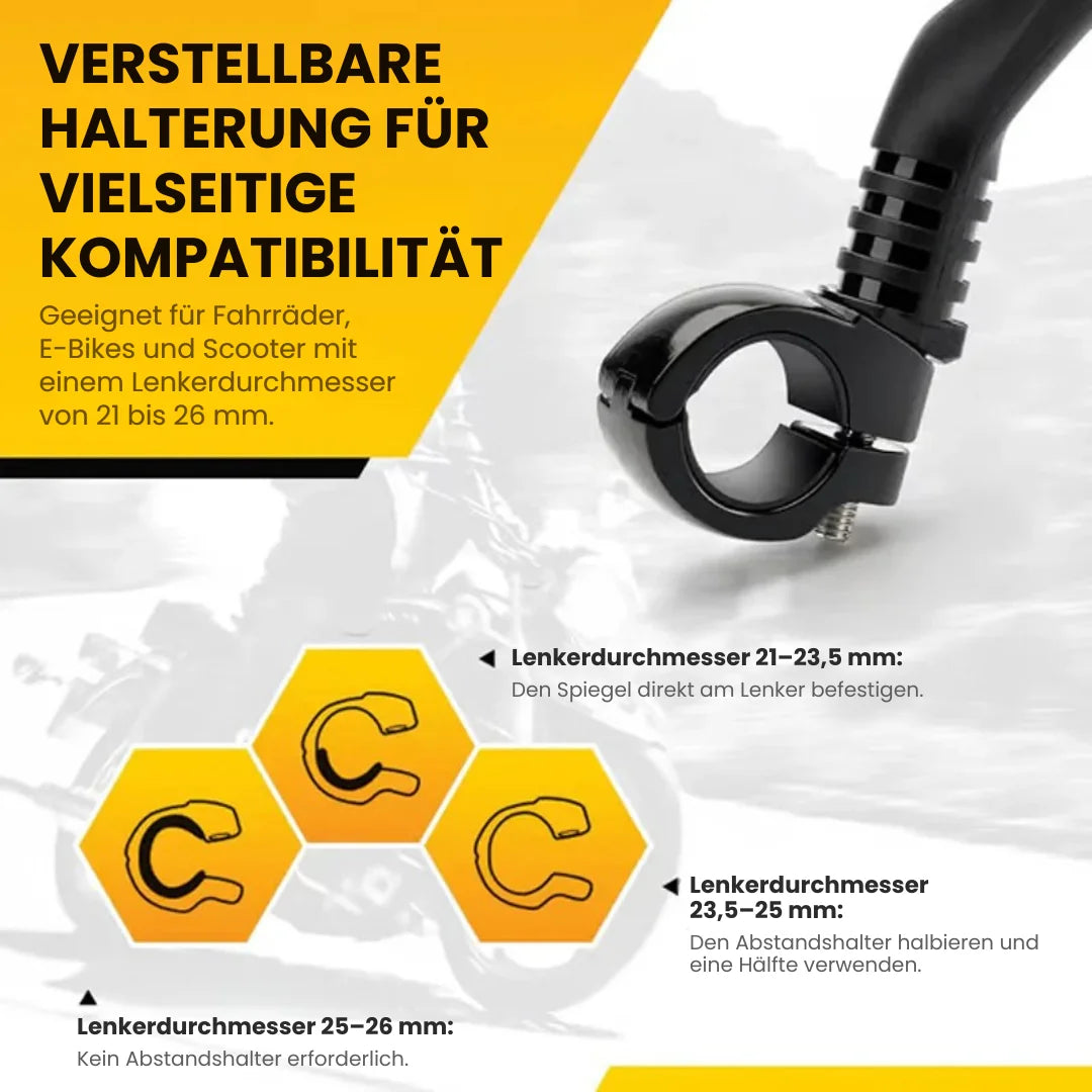 BikeMirror™ – Weitwinkel-Rückspiegel mit vibrationsarmer Halterung