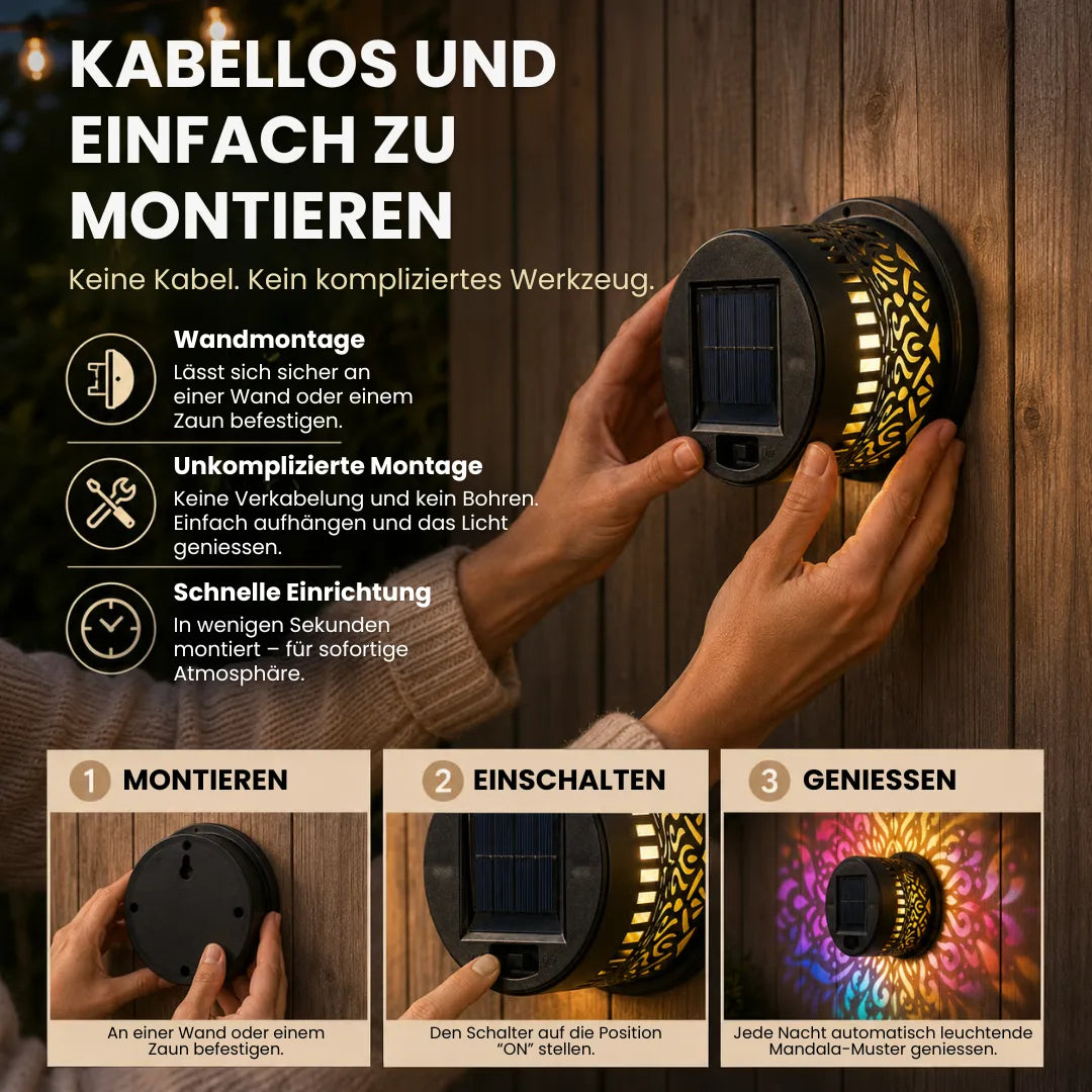 MandalaLight™ – Wetterfeste Solar-Mandala-Wandleuchte