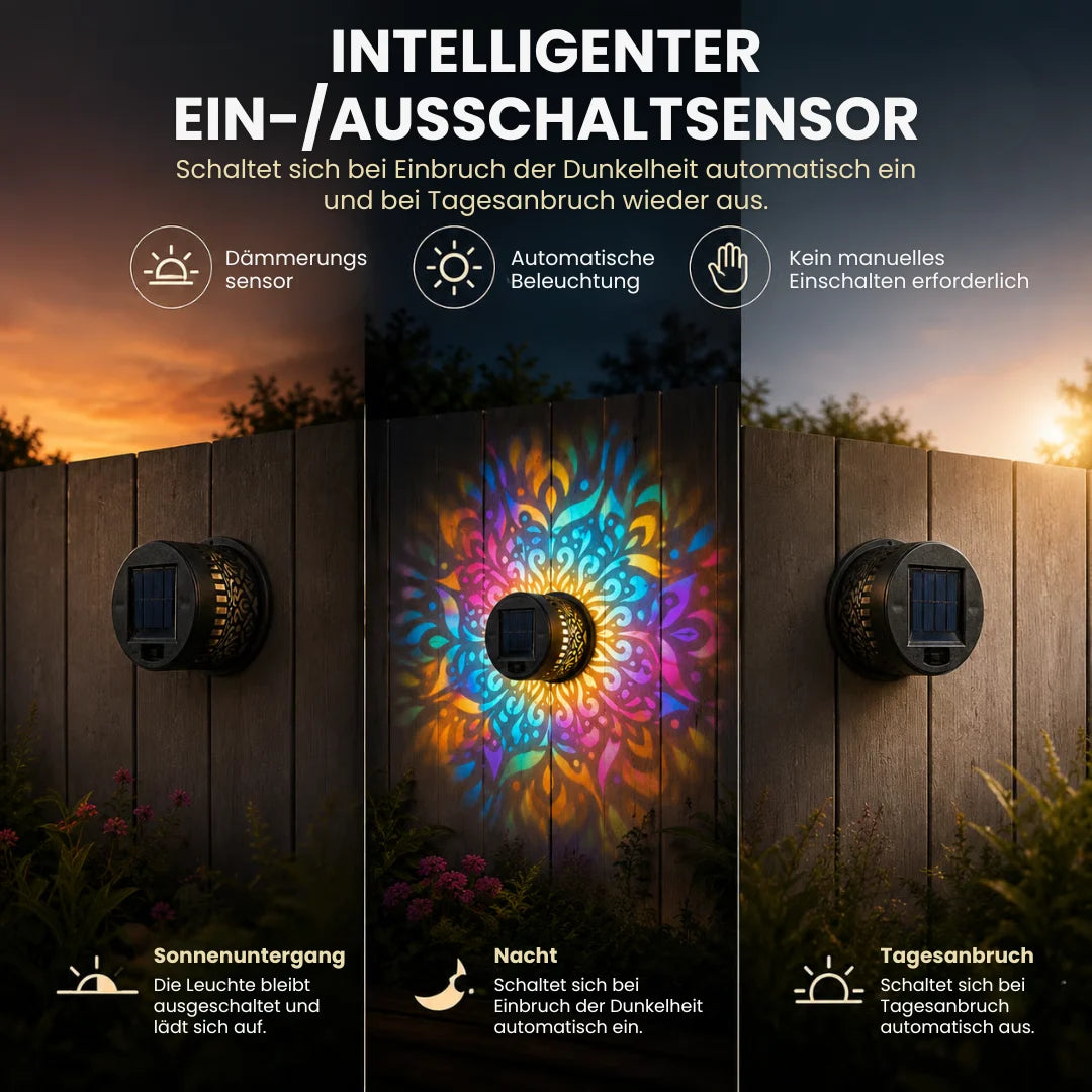 MandalaLight™ – Wetterfeste Solar-Mandala-Wandleuchte