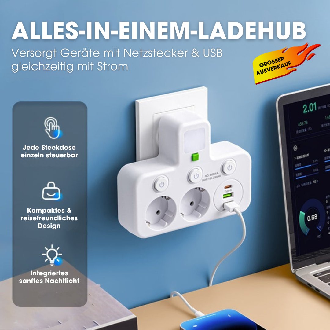 PowerHub Pro™ – Smarte Steckdosenleiste mit USB & Nachtlicht