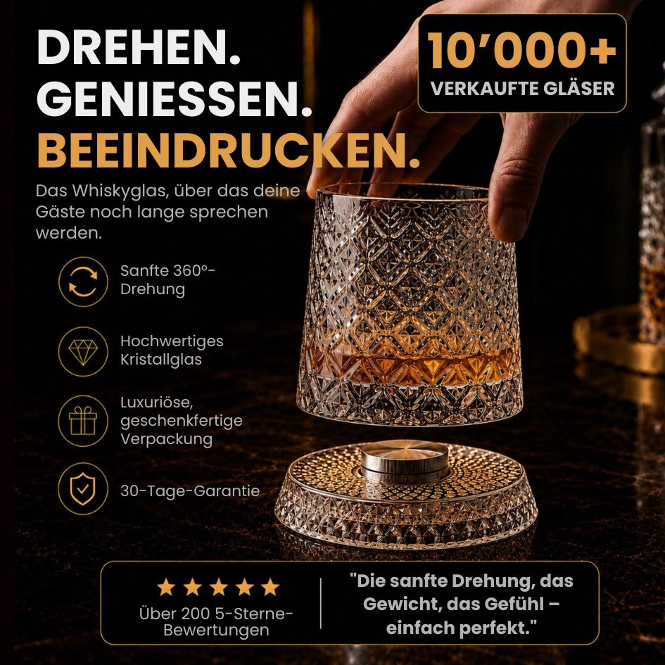 Drehbares Kristall-Whiskyglas mit Untersetzer