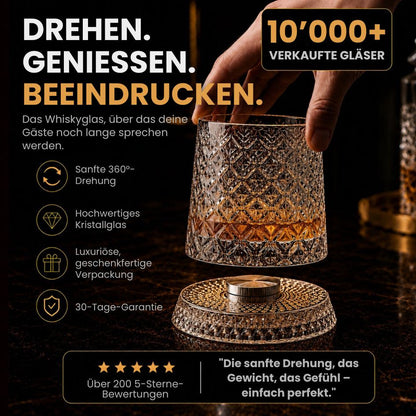 Drehbares Kristall-Whiskyglas mit Untersetzer